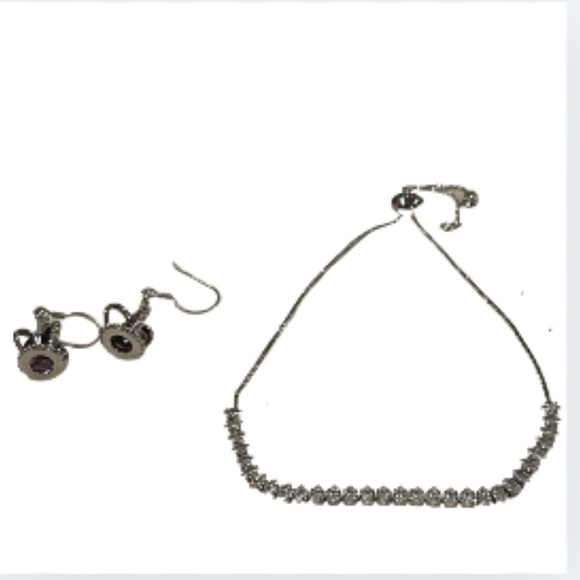 925 Silver Dangle Crown Earrings with Purple Jewels&Silver Toned CZ Bracelet - Picture 11 of 11